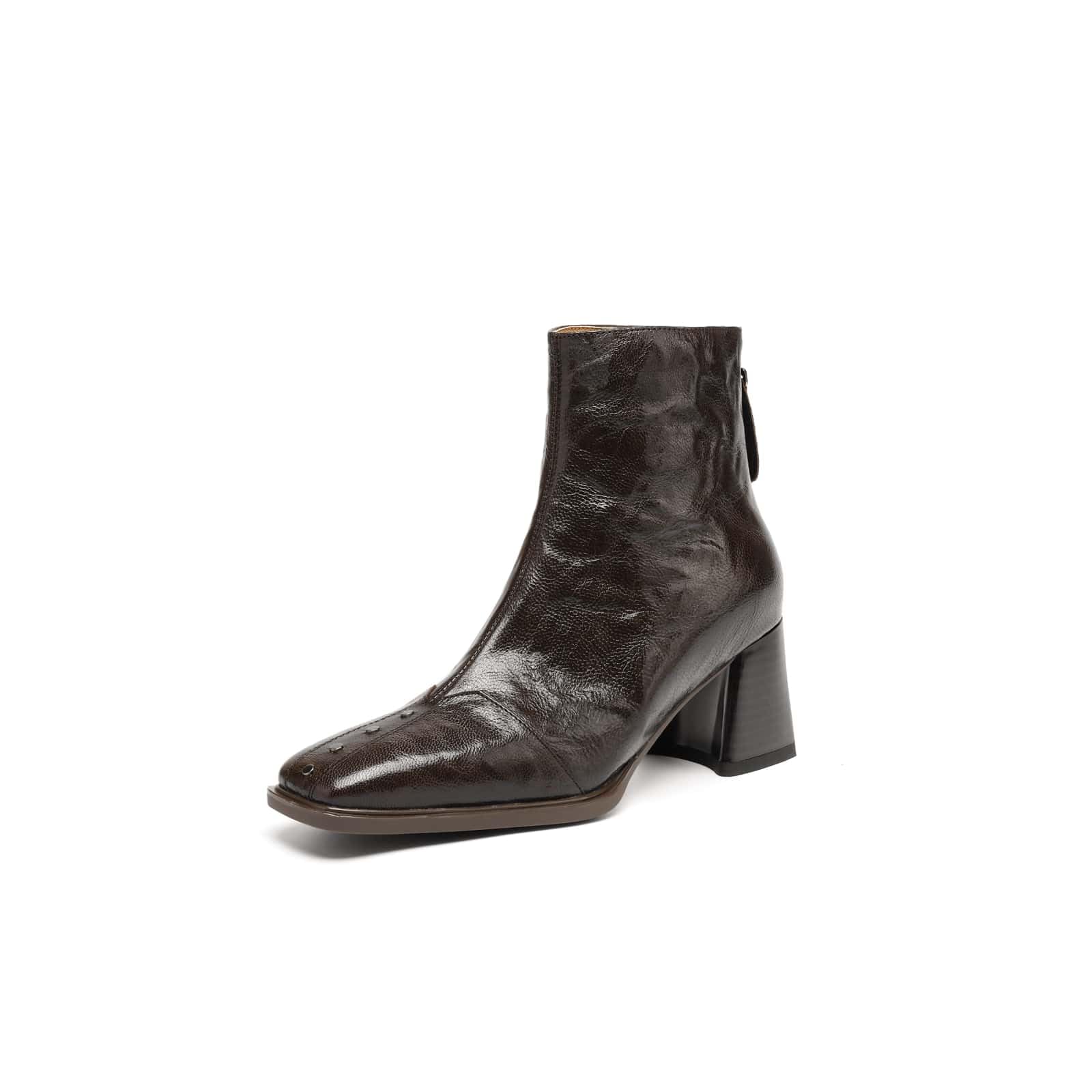 TinaCus Womens Genuine Leather Ankle Boots Handmade Square Toe Back Zipper Block Heel Short Booties