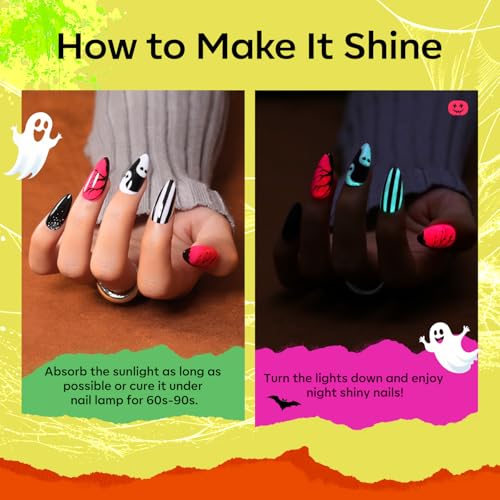Image of modelones Halloween Gel Nail Set 6Colors Glow in the Dark Blak Green Red