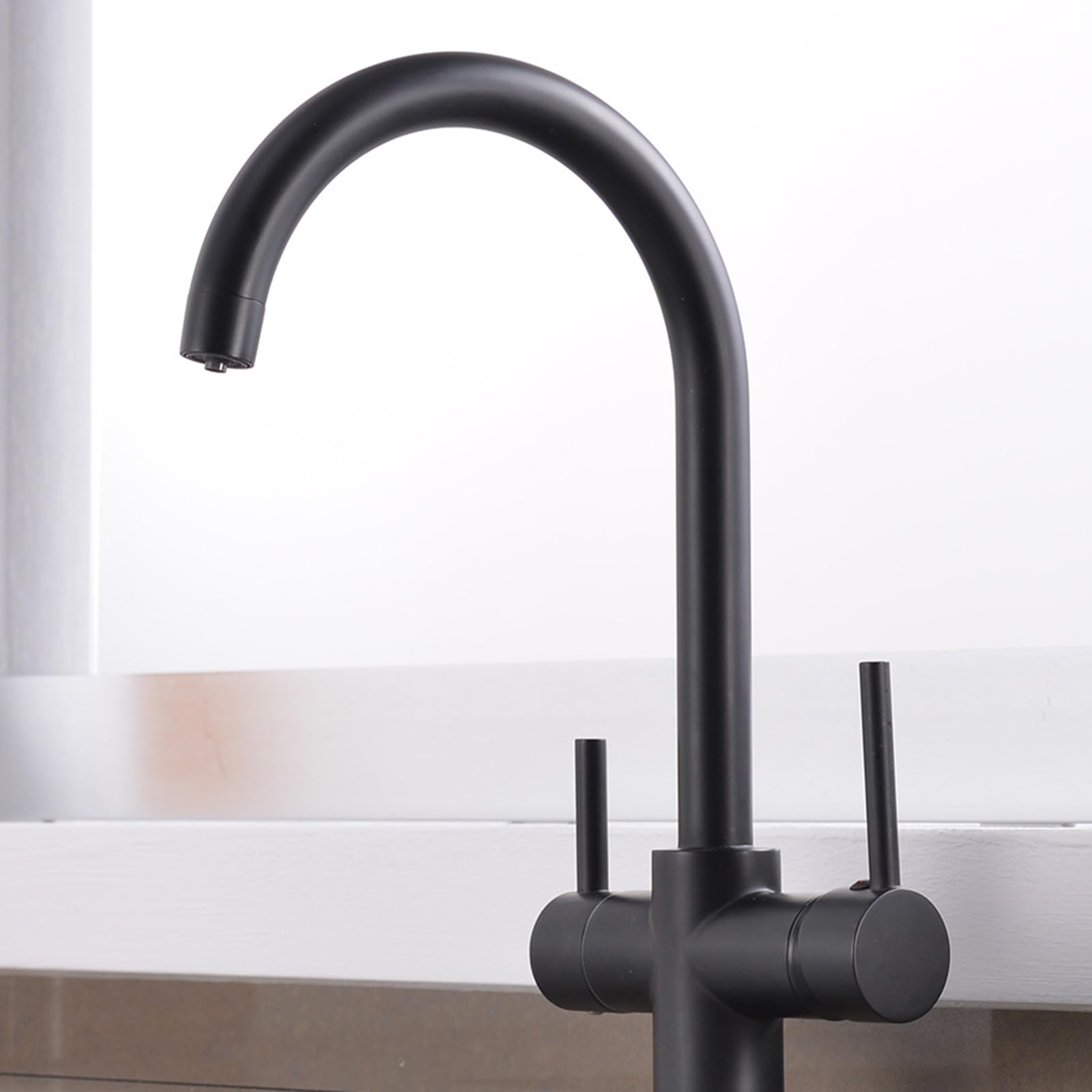 3 Way Kitchen Tap Double Handle 360° Swivel Brass Kitchen Sink Mixer Tap-Black