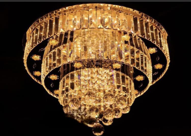 Image of Sanleen Round Shape Crystal LED Chandelier with Bluetooth Speaker | Multicolour Modern Ceiling Light | Luxury Crystal Hanging Lamp for Living Room Bedroom Dining Room Hall & Home Lighting Fixture