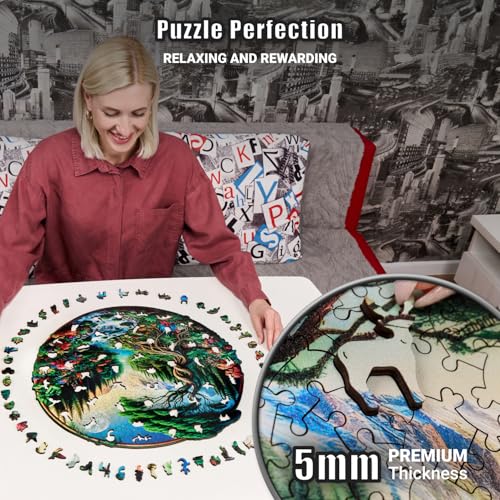 LEOGOR 500 Piece Wooden Puzzles for Adults (18 x 17.5 in), Extra-Thick 5mm Wood, Round Majestic Landscape Puzzle with Unique Nature-Inspired Shapes, Challenging, Premium Gift for Puzzle Lovers - Image 2