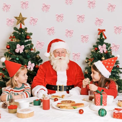 Image of Christmas Snowman Pink Bow Cutouts - 100Pcs Winter Glitter Bow Snowman DIY Paper Cuts Party Decors Bowknot Shape Cutout Bulletin Board for Winter Xmas Birthday Party Classroom Home Decoration