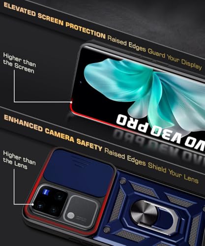 Image of WOW IMAGINE Tough Armor Bumper Mobile Back Case for Vivo V30 Pro | Sliding Camera Shield Cover | Shock Proof 360 Protection | Hybrid PC + TPU | Ring Holder with Kickstand - Blue