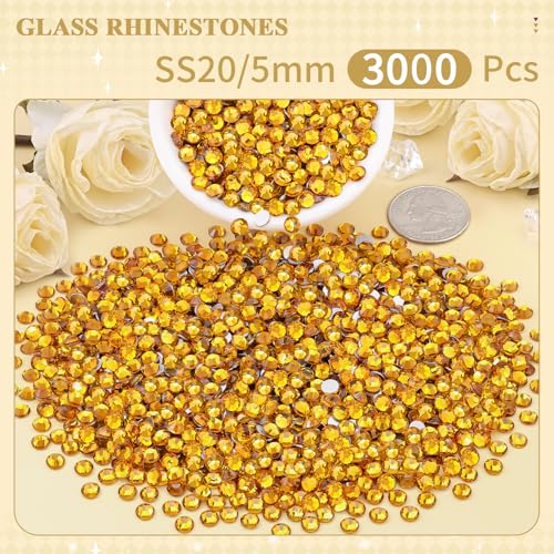 Image of 3000PCS SS20 /5mm Crystal Glass Rhinestones for Bedazzling (Topaz) | Flatback Rhinestones for Crafting DIY Nail Art Makeup Decoration, Gems Diomand Charms for Tumbler Shoes Clothing Mug