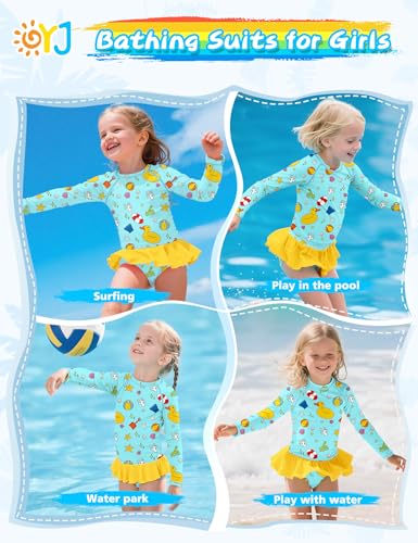 Image of Girls Swimsuit Rash Guard Set Long Sleeve Swimwear UPF 50 Swim Shirts SPF Two Peice Bating Suits Toddler Kid Teen 2T-12Y