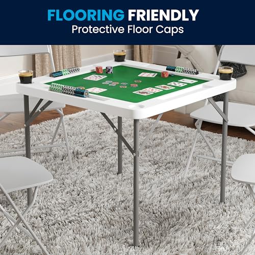 Flash Furniture DAD-MJZ-88-GG Silas 34.5 Inch Square Folding Card Table With Felt Green Surface And Cup Holders, Portable Folding Game Table thumb #5