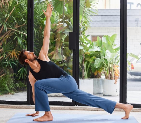 PINSPARK Men's Lightweight Sweatpants Cotton Yoga Pants Baggy Sweat Pants Open Bottom Lounge Jogger Sweatpants with Pockets - Image 3