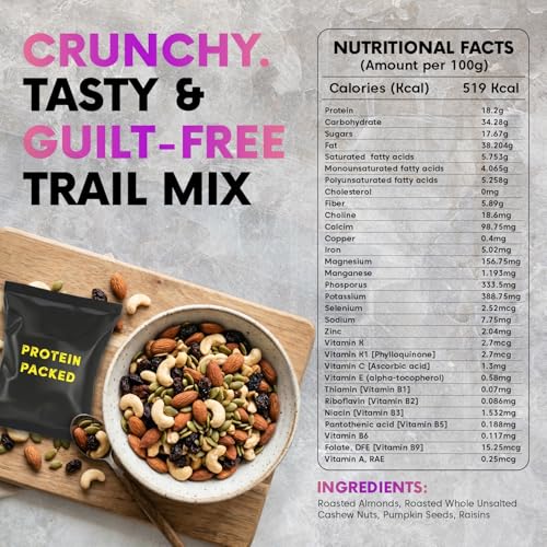 Image of Ethno Protein Packed Bio-Activated Trail Mix (14-Pack) - Roasted Almonds, Cashews, Raisins, Pumpkin Seeds - Sprouted Nuts & Seeds + Mixed Dry Fruit Combo Pack - No Added Sugar, Oil-Free, Healthy Snack