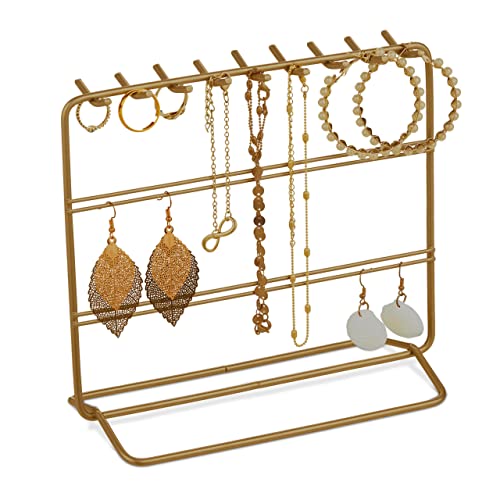 Relaxdays Portagioie, Per Collane, Orecchini, Bracciali E Anelli, Stand Organizer Gioielli, Hlp: 18X20X9 Cm, Bronzato