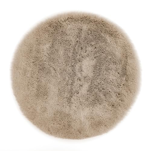 -LUXOR- living Sitzkissen Coste - Kunstfell Stuhlauflage als Deko Wohnzimmer oder Stuhlkissen - gemütliches Sitzkissen Stuhl Dekokissen 40 x 40 cm rund Taupe 4er Set