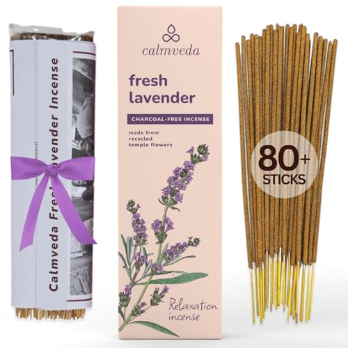 Fresh Lavender Incense for Calming - 80 Charcoal Free Incense Sticks, Made from Upcycled Flowers | Organic Incense Sticks Non Toxic | Use for Relaxation & Improves Sleep
