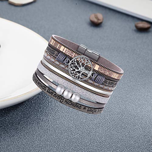 Image of Desimtion Inspirational Tree of Life Boho Leather Wrap Bangle Bracelets for Women, Teen Girl Gifts Trendy Stuff, Fashion Accessories Jewelry Gifts for Women Girls