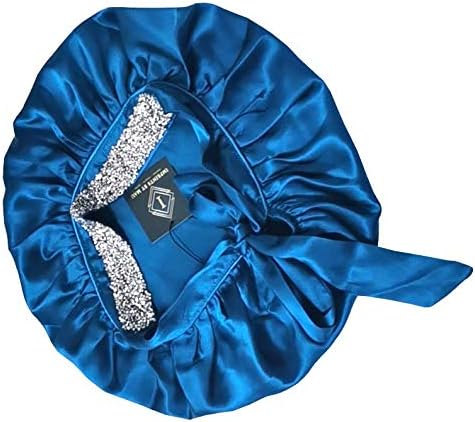 Miniatura 3 de IMPRINTS BY MAU Gorro de dormir de seda suave de gran tamaño, extra grande para trenzas, gorro de noche de satén liso con diamantes de imitación