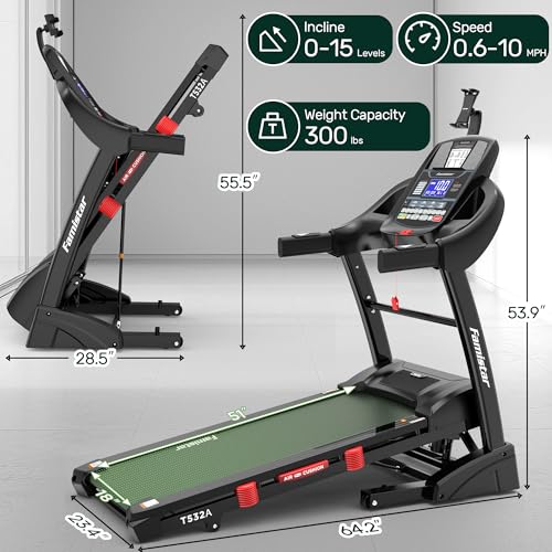 Image of Folding Treadmill, 4.5HP Incline Treadmill with 300 lbs Capacity, Treadmill for Home with 15 Auto Incline, LED Display, 64 Programs, 10MPH Speed, Smart APP