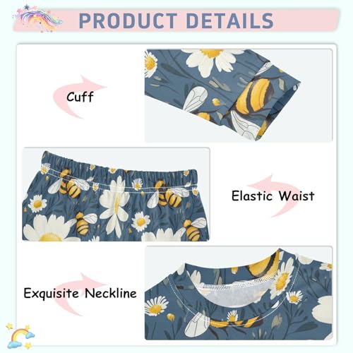 Pajama Sets Long Sleeve Bee and Daisy Pattern Soft Comfy Sleepwear 2 Piece PJS 3-8T4