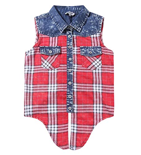 Bienzoe Girls Crop Tank Tops: Cowgirl Plaid Sleeveless Button Down Western Casual Blouse2