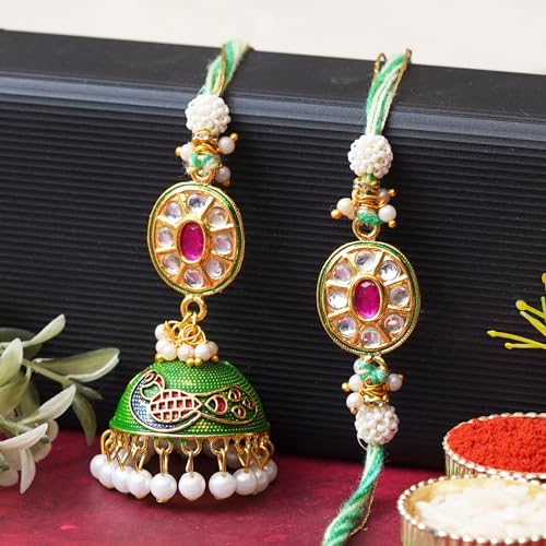 Image of eCraftIndia Set of 2 Multicolor Panda and Elephant Kids Rakhis with Roli Chawal Pack