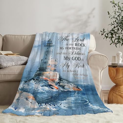 Christian Nautical Blanket for Girl Women Lighthouse Scripture Bible Verse Throw Blanket Soft Cozy Warm Fuzzy Fleece Ocean Theme Decor… – Ansicht 5