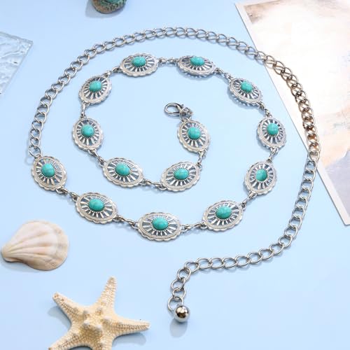 Western Metal Concho Belt for Women Boho Waist Chain Cowgirl Belt Retro Chain Belts Adjustable2