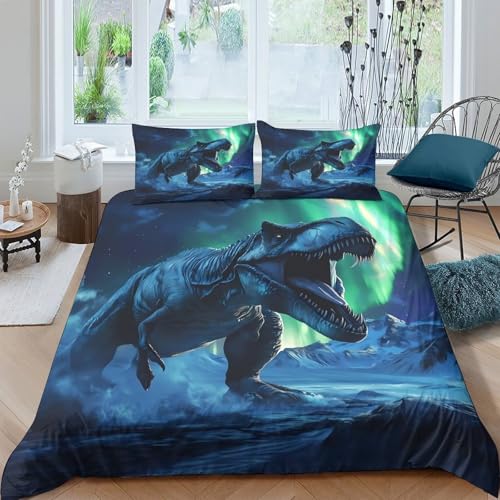 Housse de couette dinosaure microfibre respirante pour lit simple 3D