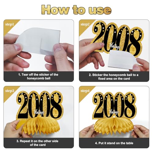 Image of Kuxriox 11Pcs 18th Birthday Decorations Kit for Men Women, Black Gold Happy 18th Birthday Banner, Awesome Since 2008 Centerpieces Swirls Party Supplies, Eighteen Bday Banner Ceiling Table Topper Sign