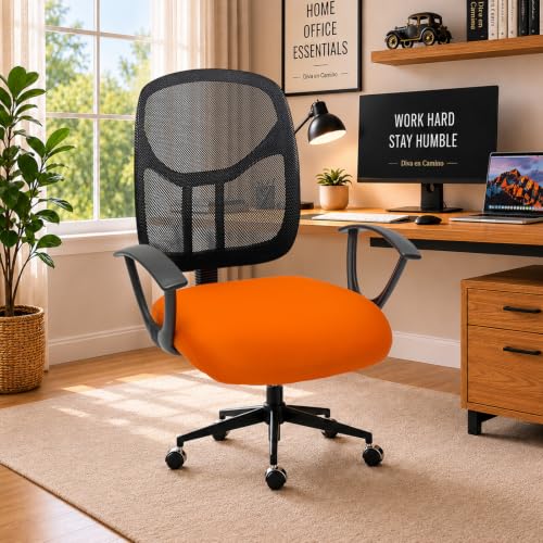 Image of DIVA EN CAMINO DEC Stretchable Desk Office Chair Seat Cushion Covers - Universal Spandex Computer Chair Slipcover - Removable Washable Cushion Protectors Anti-Scratch for Dogs, Cats, Pets(Orange)