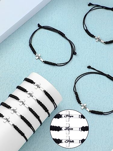 Yinkin 48 Pieces Bulk Cross Bracelet for Women Men Faith Hope Love Cross Bracelet Adjustable Friendship String Rope Jewelry Christian Handmade Braided Jewelry Black Matching Couple Gifts2