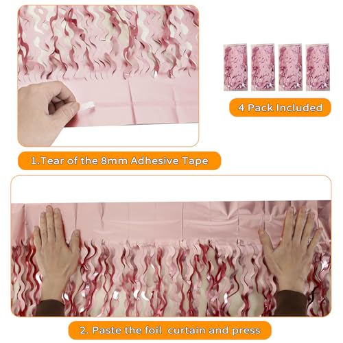 4 cortinas metálicas rosas 3.3x6.6ft pack miniatura 3