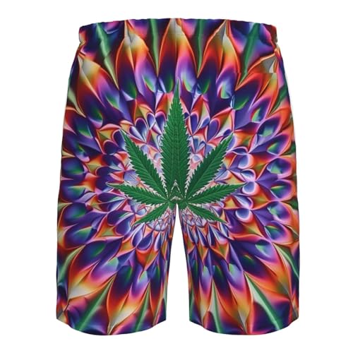Marijuana Leaves Cannabis Leaf Hippie Psychedelic Trippy Men's Quick Dry Swim Shorts, Mesh Lined Beach Trunks with Pockets3