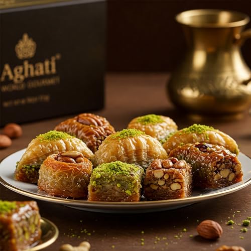 Premium Baklava 750g Gemischte Sorten - Orientalische Süßigkeiten Geschenkbox - Mit Echten Pistazien & Nüssen - Süßgebäck Spezialität & Ben’s Garden Notiz Set