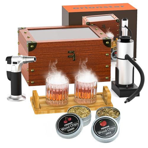 Orionstar Cocktail Smoker Kit with Torch, Food Tray and Wood Chips (Apple & Cherry), Whiskey Smoker Infuser Kit, Old Fashioned Drink Smoker Kit, Bourbon Whiskey Gifts for Men (Without Butane and Cup)