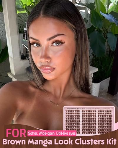 Image of Brown Wispy Lash Clusters Manga Eyelashes Clusters Natural Cluster Eyelash Extensions Fairy DIY Lash Extension Anime C Curl Waterproof Individual Eye Lashes