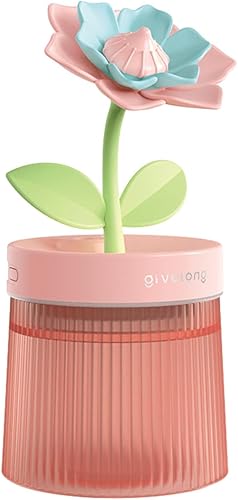 Humidificador de niebla fría de 8.8 fl oz con linda flor, humidificador USB con luz, difusor de aceite esencial, difusor de aceite de aromaterapia