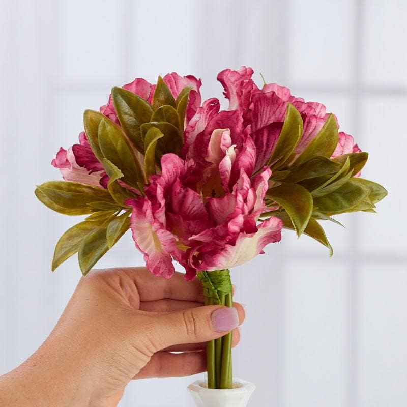 Factory Direct Craft Beauty Pink Artificial Parrot Tulip Bouquet - Faux Spring Silk Tulips Flower Bush for Home Decor and Floral Arrangements (Size - 10" H)
