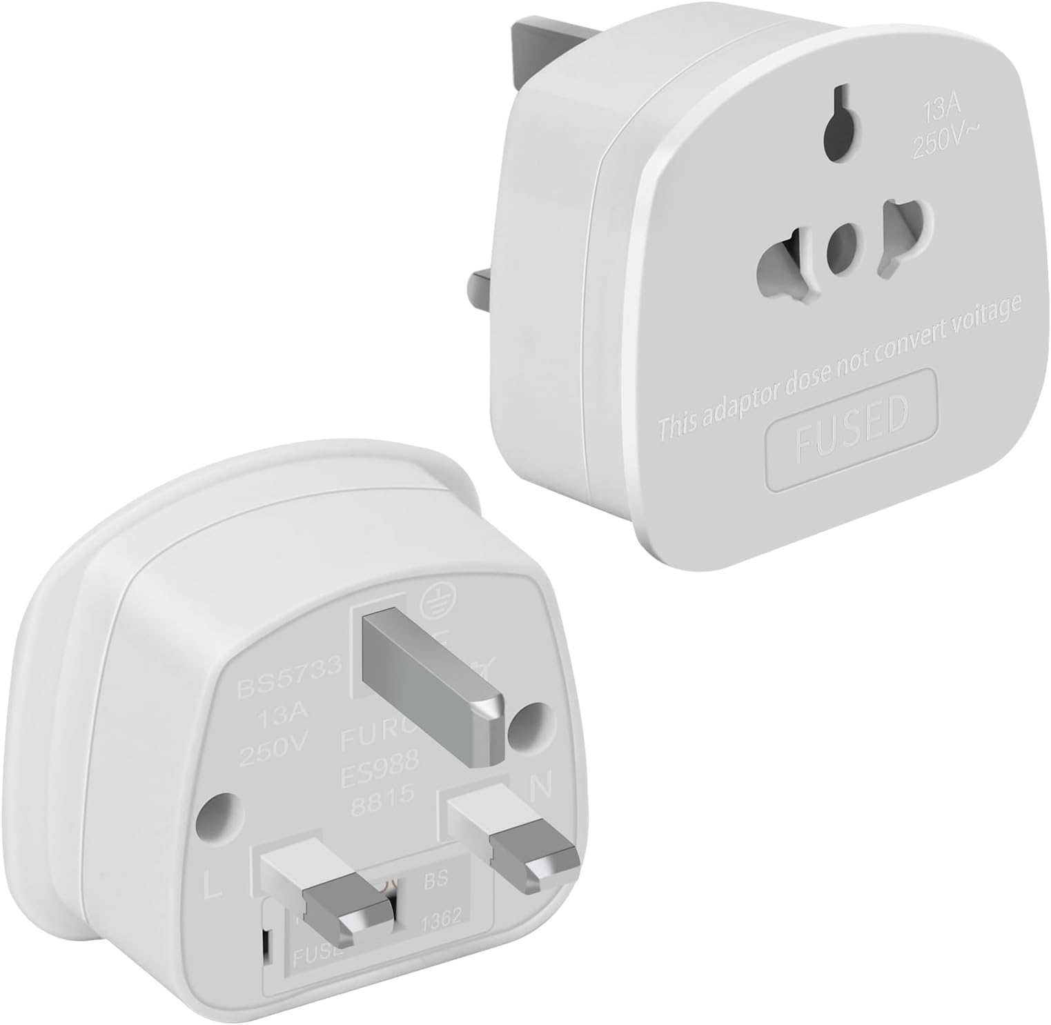 2 PACK European to UK Plug Adaptor,US to UK Travel Plug Adapter,UK Electric Shaver Toothbrush Adaptor Plug with 13A Fuse for USA,EU, Australia,Canada, Japan,Thailand and More(Type A, B, C, I, E, F, L)