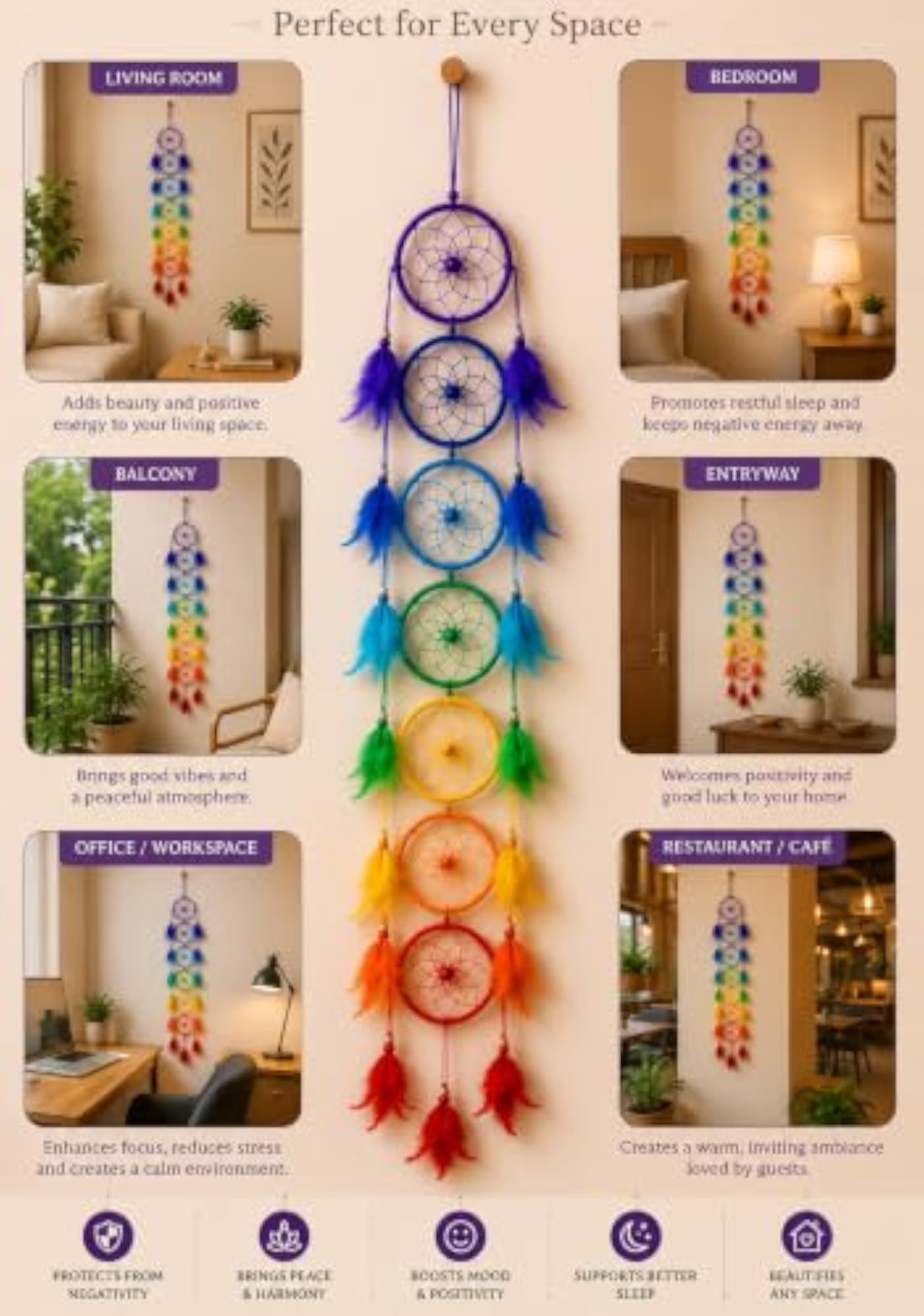 7 Chakra Dream Catcher Wall Hanging with Feathers