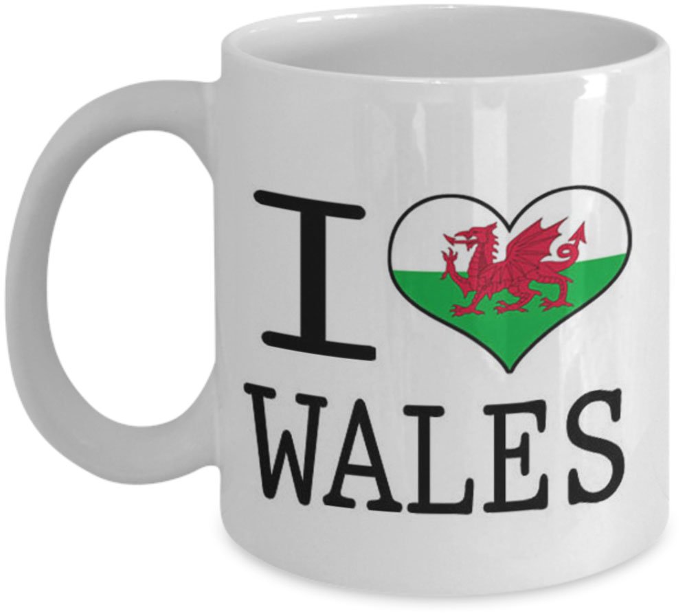 Shaniztoons White I Love Heart Wales Welsh Flag Gift Mug