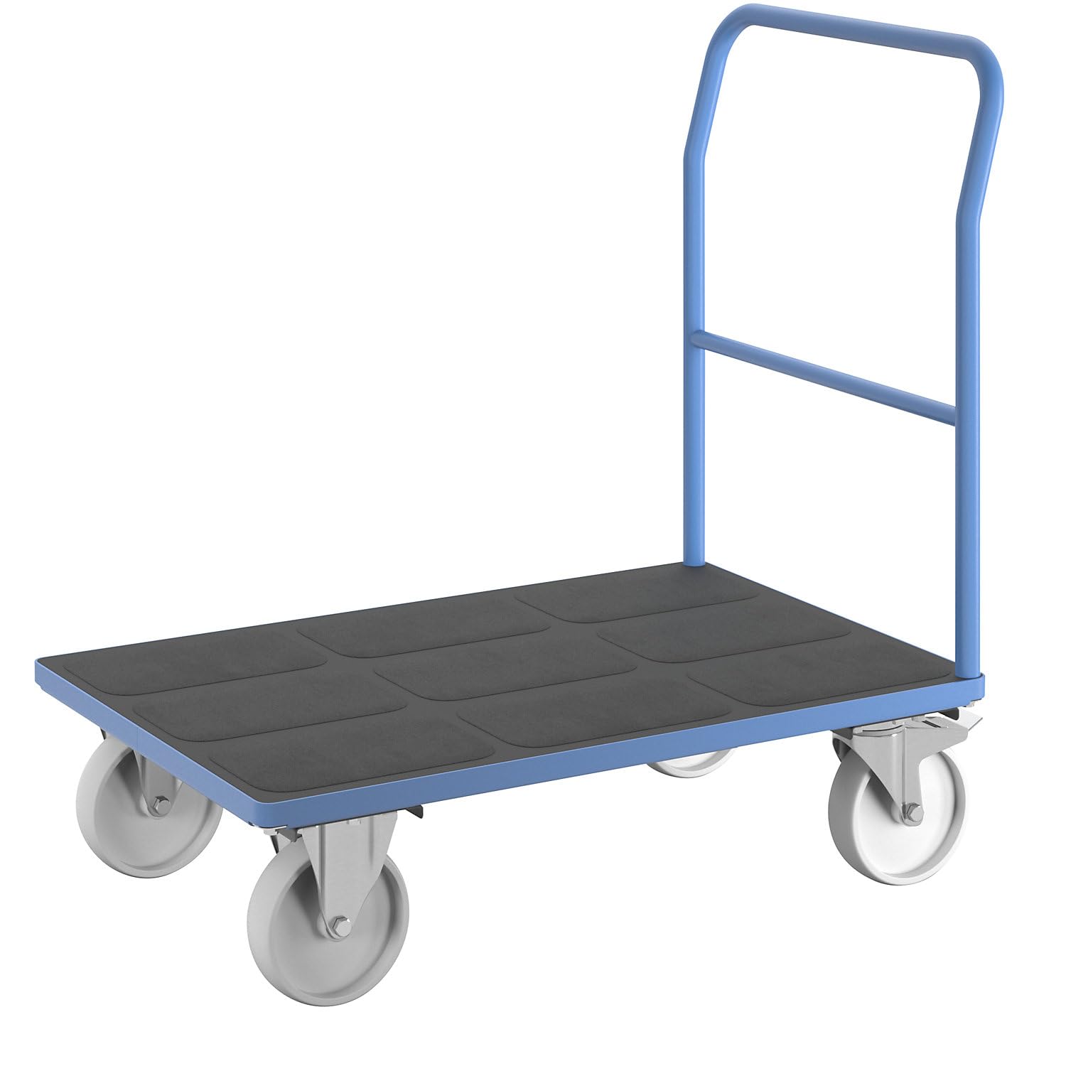 eurokraft | Plattformwagen | Rohrschiebebügel | Polyamidreifen | LxB 1050 x 700 mm | lichtBlau