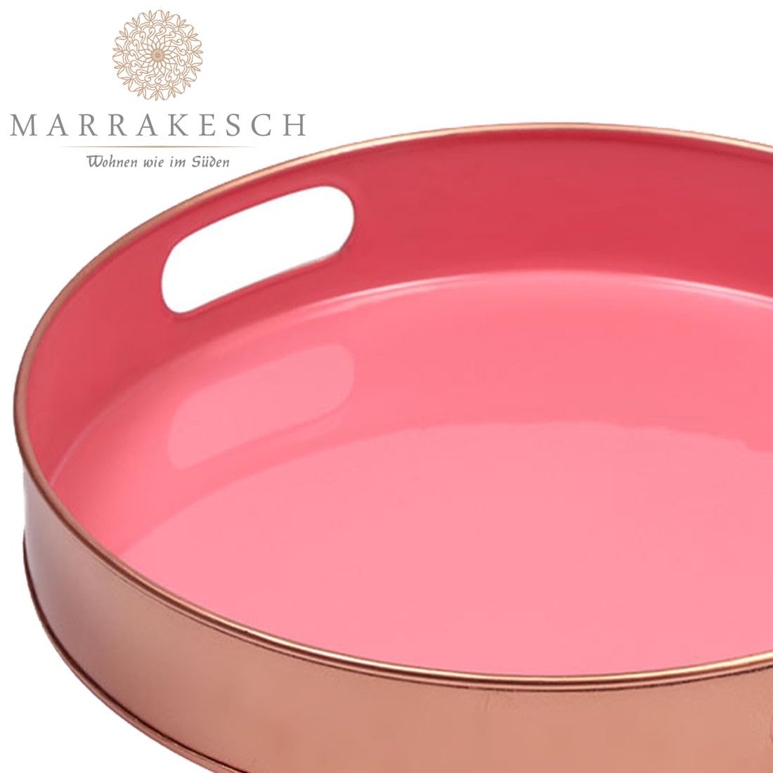 Skandinavisches Serviertablett Aarhus rund aus Metall rosa 32 cm Deko