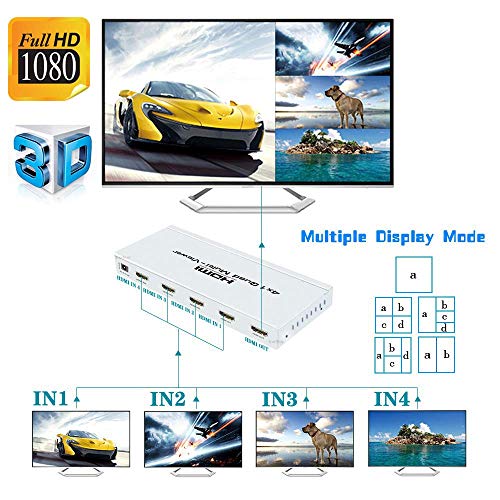Image of Microware HDMI 4x1 Quad Multi-Viewer Supports Screen Segmentation and IR Control, Seamless Switcher Splitter Support HDCP1.3 1080p Scaler up /Down