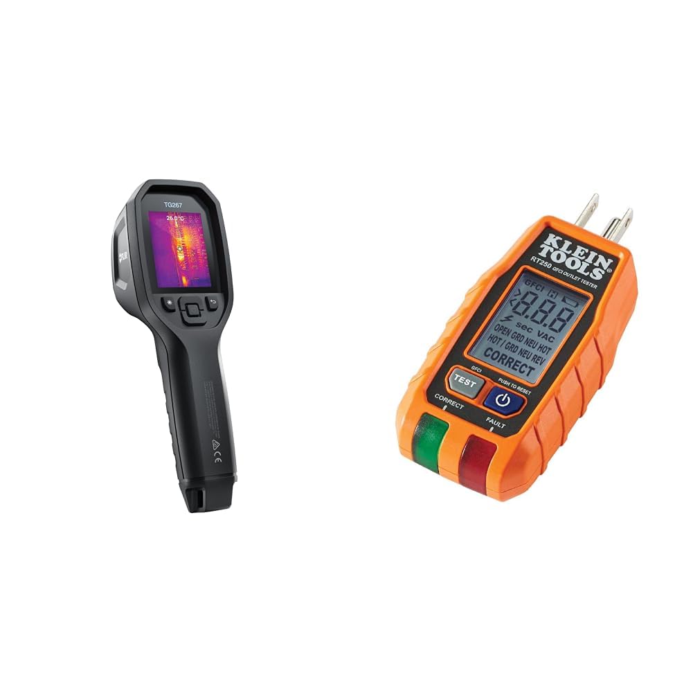 FLIR TG267 Thermal Imaging Camera with Bullseye Laser: Commercial Grade Infrared Camera & Klein Tools RT250 GFCI Outlet Tester with LCD Display, Electric Voltage Tester