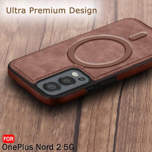 Image of TheGiftKart Genuine Leather Finish Back Cover Case for OnePlus Nord 2 /Pac-Man Edition | Raised Edges for Camera & Screen Protection | Shockproof Stunning Minimalist Design (MagSafe Compatible, Brown)