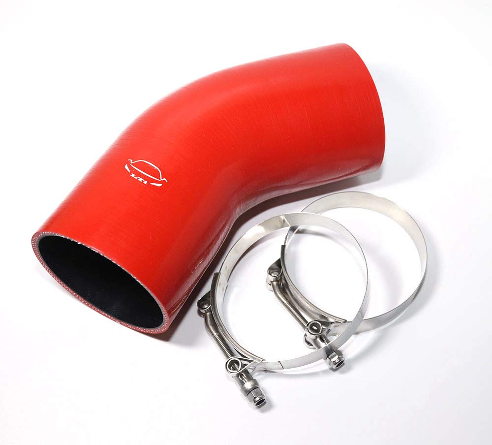 TenkeAuto 3.5" ID 45° Silicone Elbow Hose Coupler With T-Bolt Clamp - 4-Ply Reinforced For Turbo/Intercooler