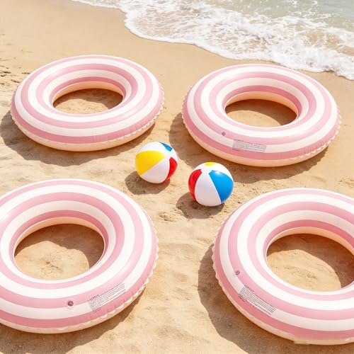 4 Pack Pool Floats for Adults Pool Swim Tubes Rings(35 inch) - 4Pcs Inflatable Big Floaties Beach Swimming Rings for Adults Raft Floaties Summer Water Fun (Pink Circle) - image 5