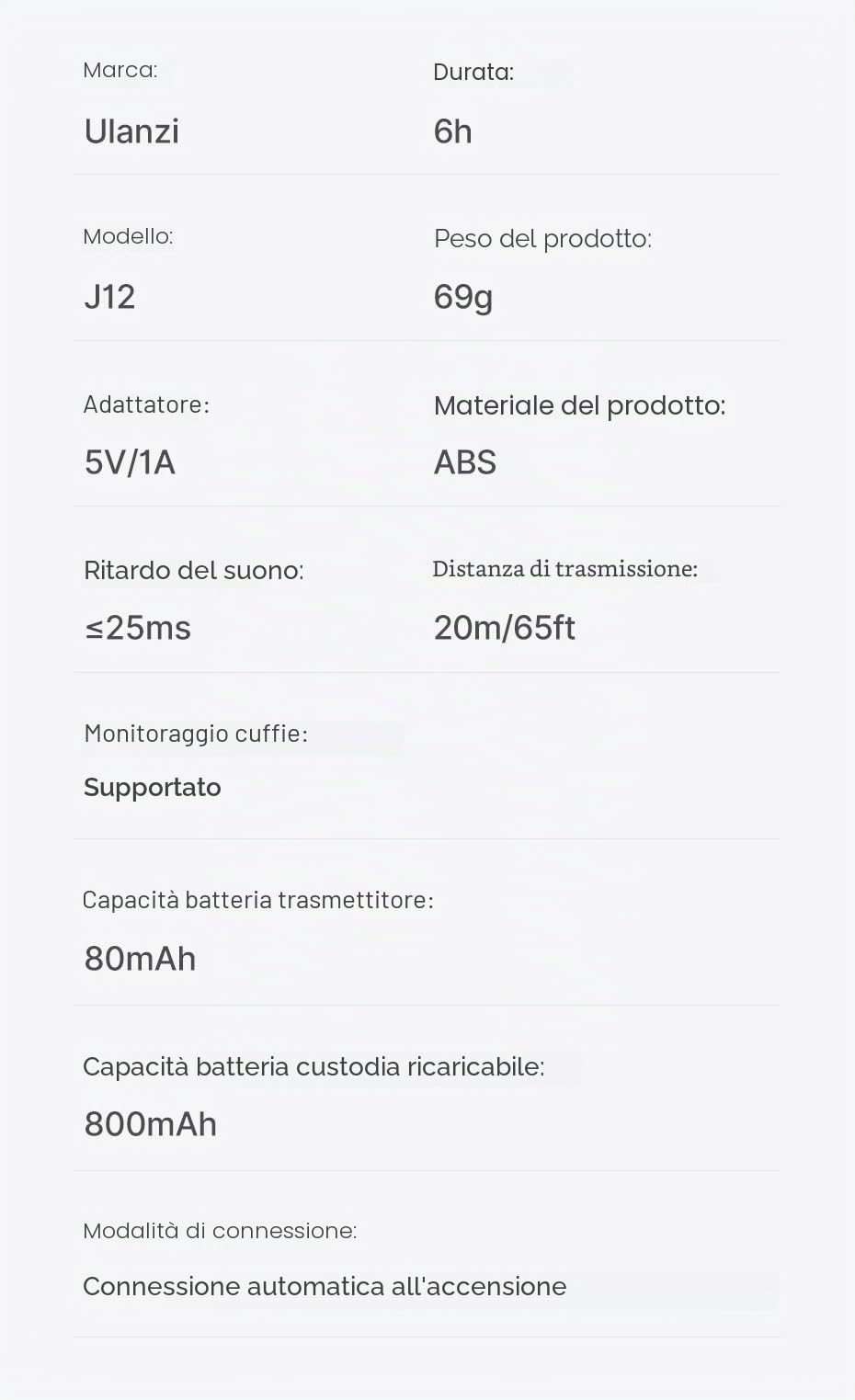 ULANZI J12 Microfono Wireless Smartphone Smartphone con Connessione Lightning Compatibile con iPhone e iPad