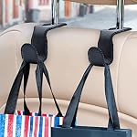 Headrest Hooks for Car, Car Purse Hook Holder,2 PCS Leather Purse Holder for Car,Car Back Seat Headrest Hanger Vehicle Black Leather Storage - Image 7
