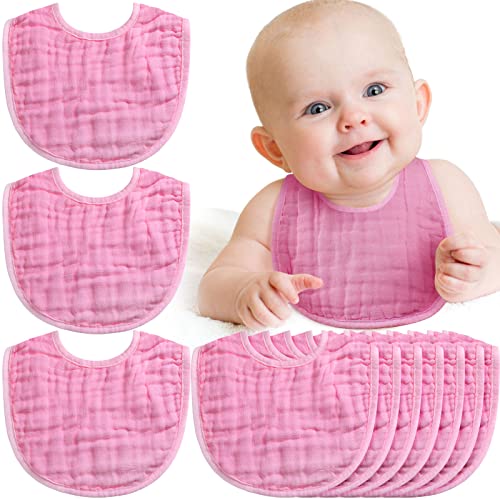 Image of Tatuo 10 Pieces Muslin Baby Bibs Cotton Burping Cloth Bulk Adjustable Newborn Bandana Drool Bibs for Baby Boy Girl(Pink)