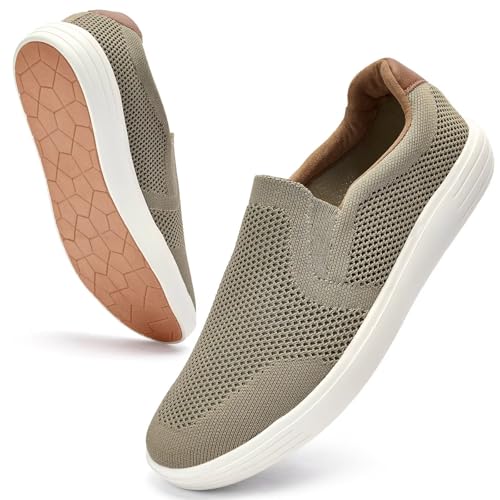 Puxowe Men's Casual Loafers Slip On Walking Shoes for Outdoor Hiking Travel, Comfortable Breathable Mesh Loafers with Cushioned Insole, Versatile Shoes for Men Daily Wear, Khaki, Size 9.5 US