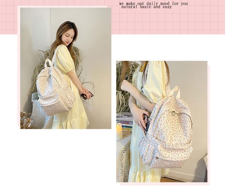 Three-piece floral quilted backpack set, a cute pink floral backpack for women, including a small crossbody bag (White)3