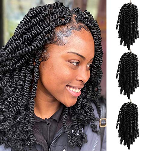 3 Pack Spring Twist Braids Hair Extensions Synthetic Crochet Braiding Hair 8 Inch Low Temperature Kanekalon Fiber 30 Strands (8", 1B)